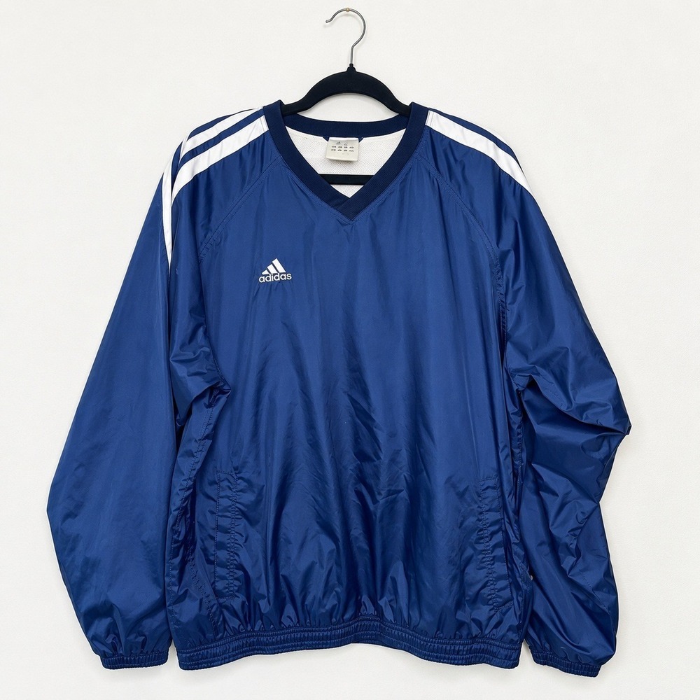 Adidas 2004 Blue 3-Stripes V-Neck Windbreaker Pullover Men's Large